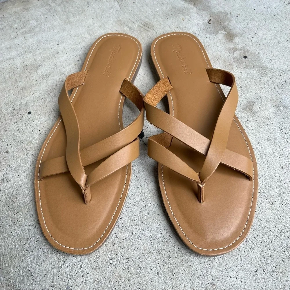 New Madewell The Boardwalk Thong Leather Flip Flop Neutral Minimalist Size 9